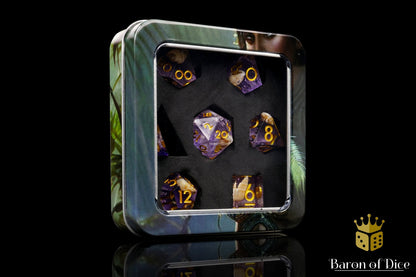 Purple Seashell Sharp Edge RPG Dice Set - 7 Pieces - Out of Play