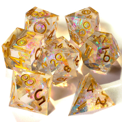Shiny Like a Diamond! Sharp Edge RPG Dice Set - 7 Pieces - Out of Play