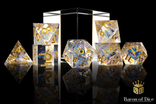 Shiny Like a Diamond! Sharp Edge RPG Dice Set - 7 Pieces - Out of Play