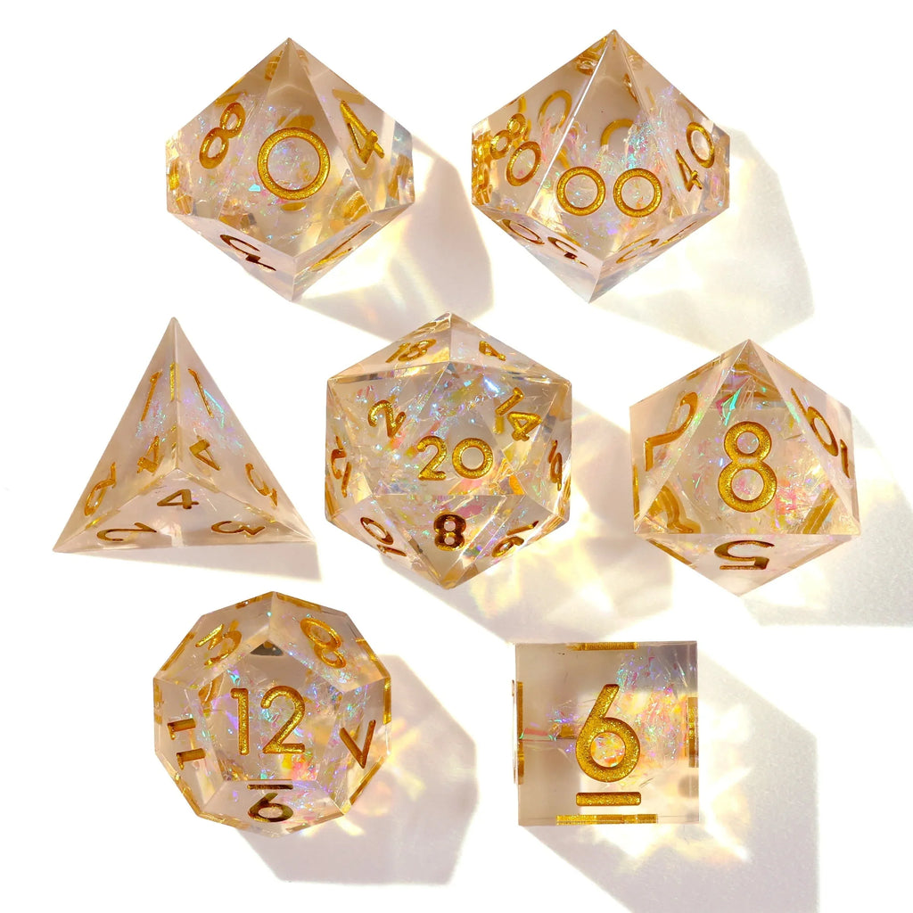 Shiny Like a Diamond! Sharp Edge RPG Dice Set - 7 Pieces - Out of Play