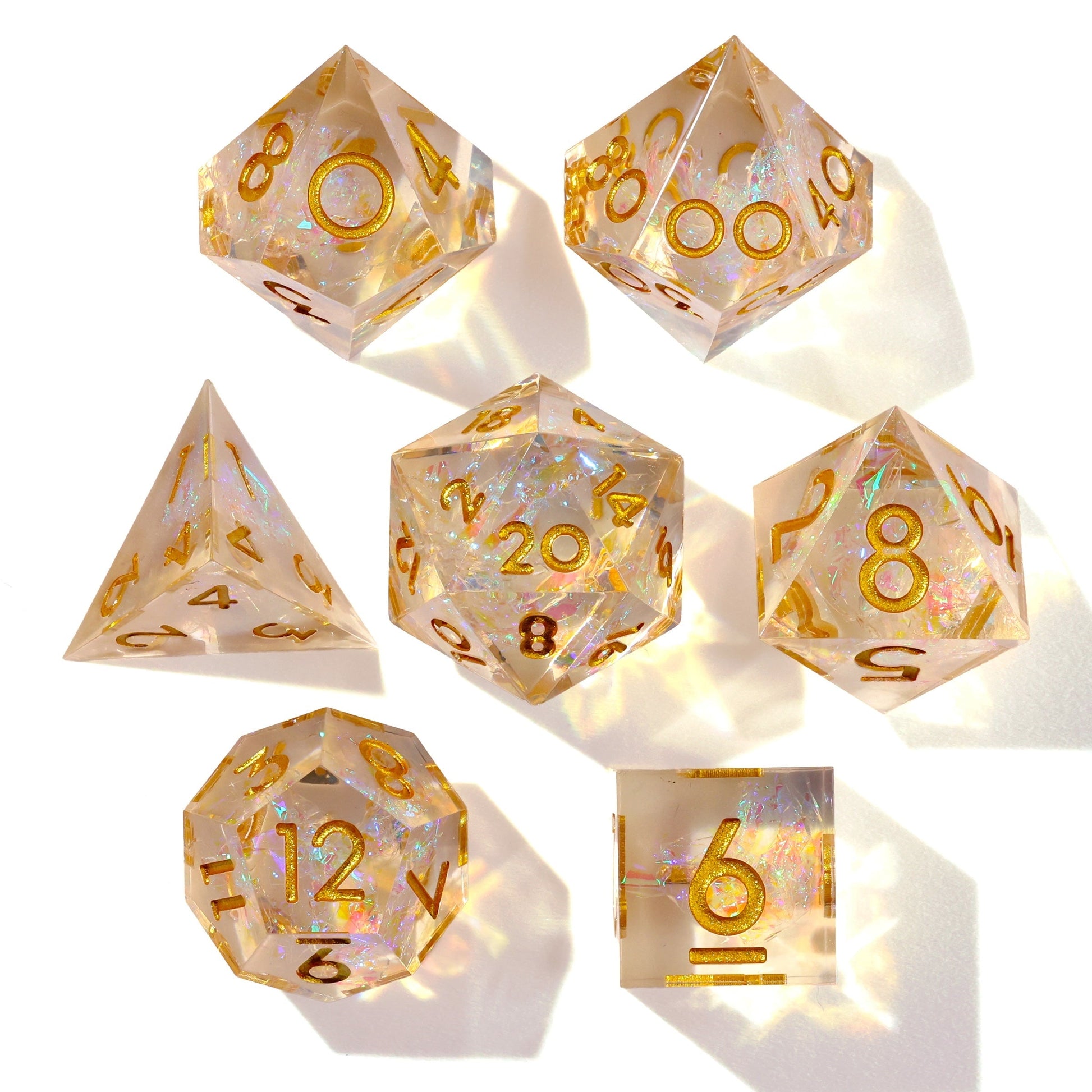 Shiny Like a Diamond! Sharp Edge RPG Dice Set - 7 Pieces - Out of Play