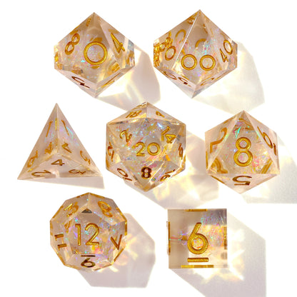 Shiny Like a Diamond! Sharp Edge RPG Dice Set - 7 Pieces - Out of Play