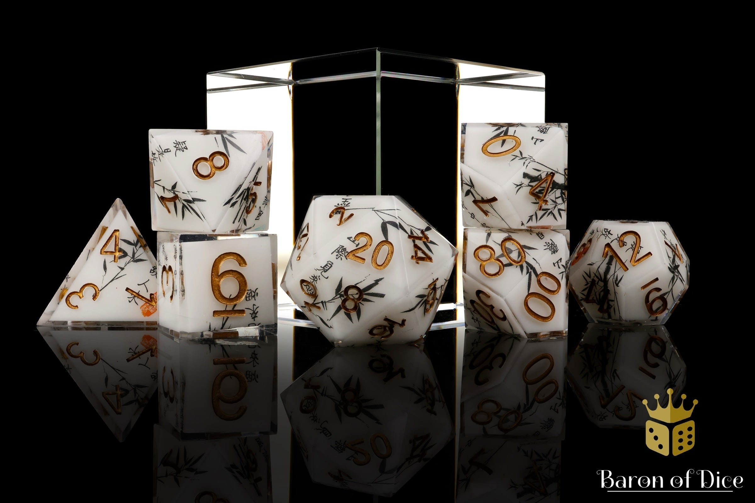White Bamboo Sharp Edge RPG Dice Set - 7 Pieces - Out of Play