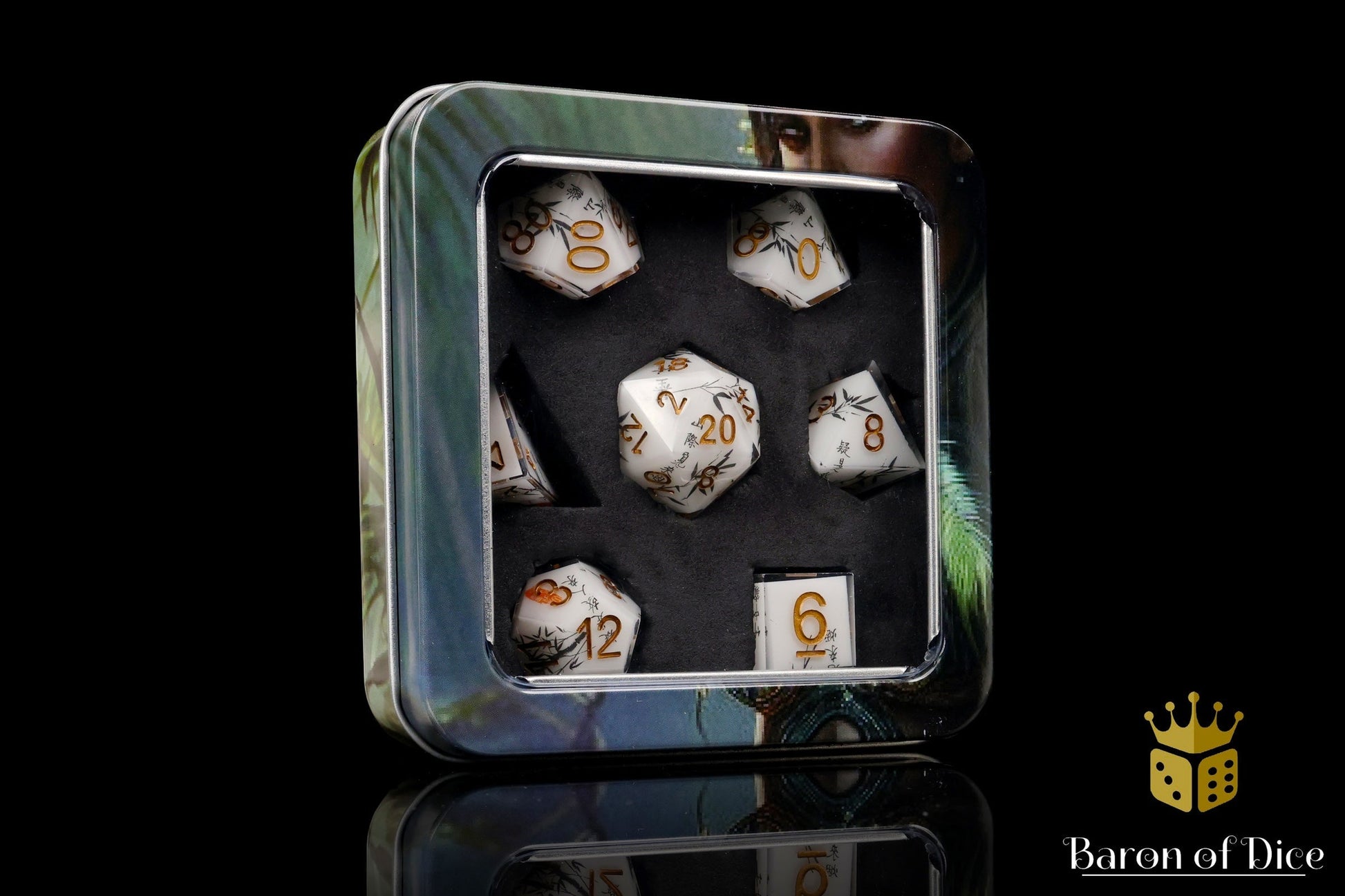 White Bamboo Sharp Edge RPG Dice Set - 7 Pieces BaronOfDice