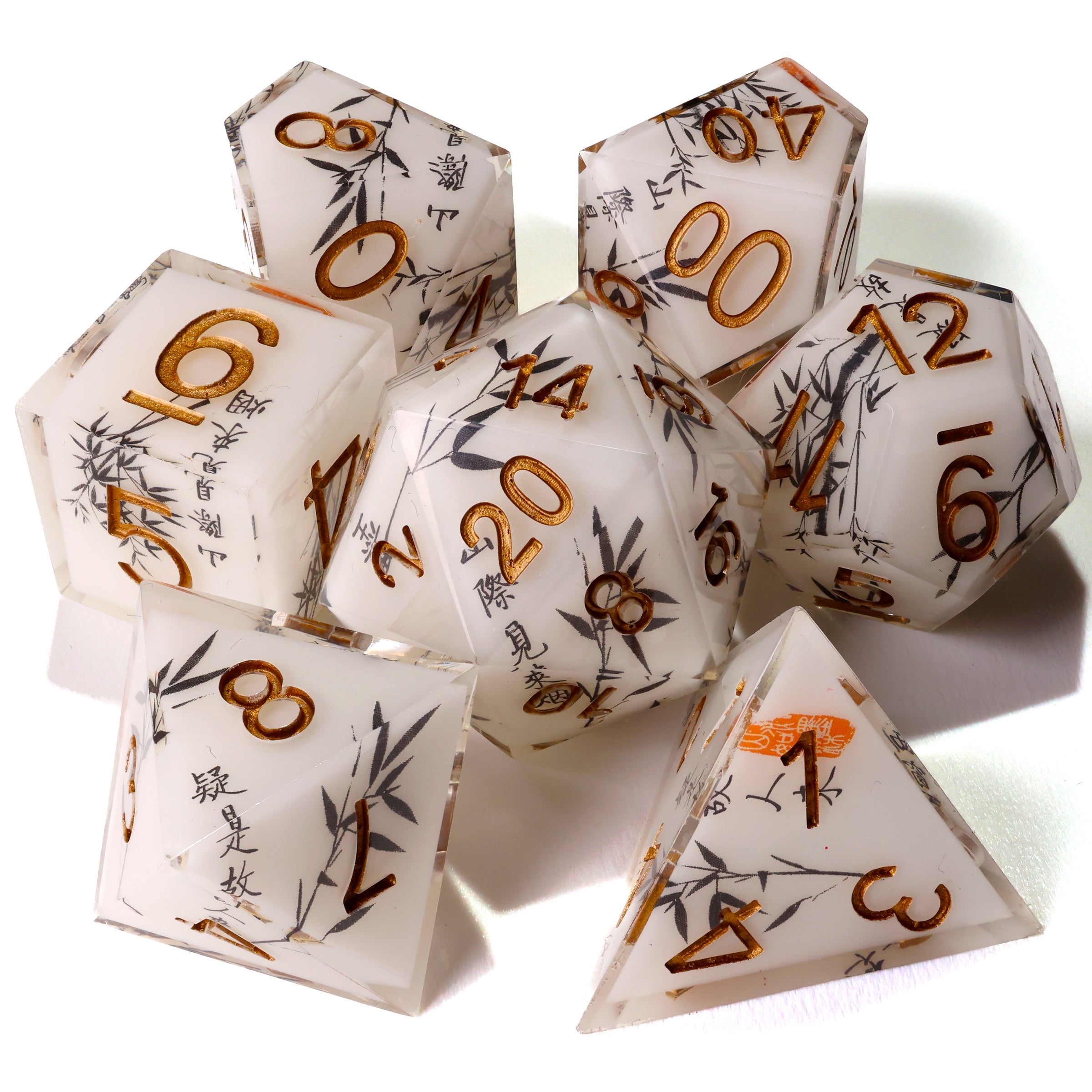 White Bamboo Sharp Edge RPG Dice Set - 7 Pieces - Out of Play