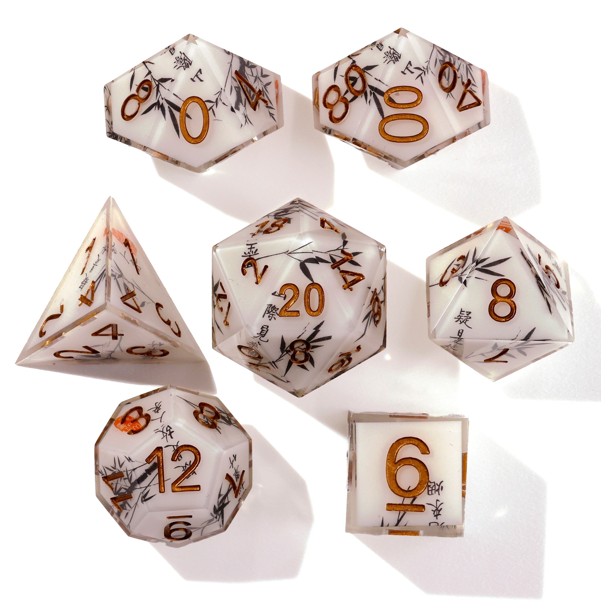 White Bamboo Sharp Edge RPG Dice Set - 7 Pieces - Out of Play