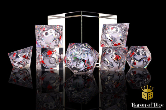 Winter Cherry Blossom Liquid Core RPG Dice Set - 7 Pieces - Out of Play