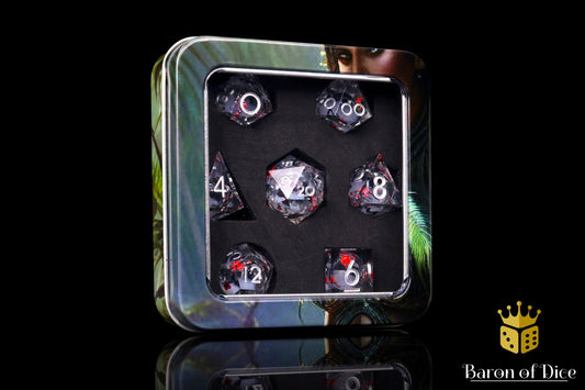 Winter Cherry Blossom Liquid Core RPG Dice Set - 7 Pieces - Out of Play
