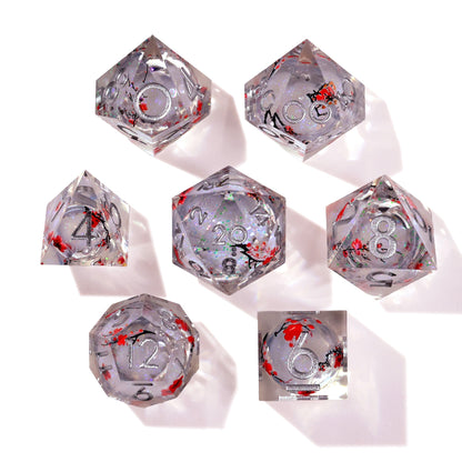 Winter Cherry Blossom Liquid Core RPG Dice Set - 7 Pieces - Out of Play