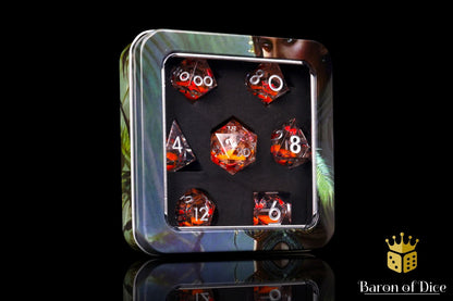 Autumn Cherry Blossom Liquid Core RPG Dice Set - 7 Pieces - Out of Play