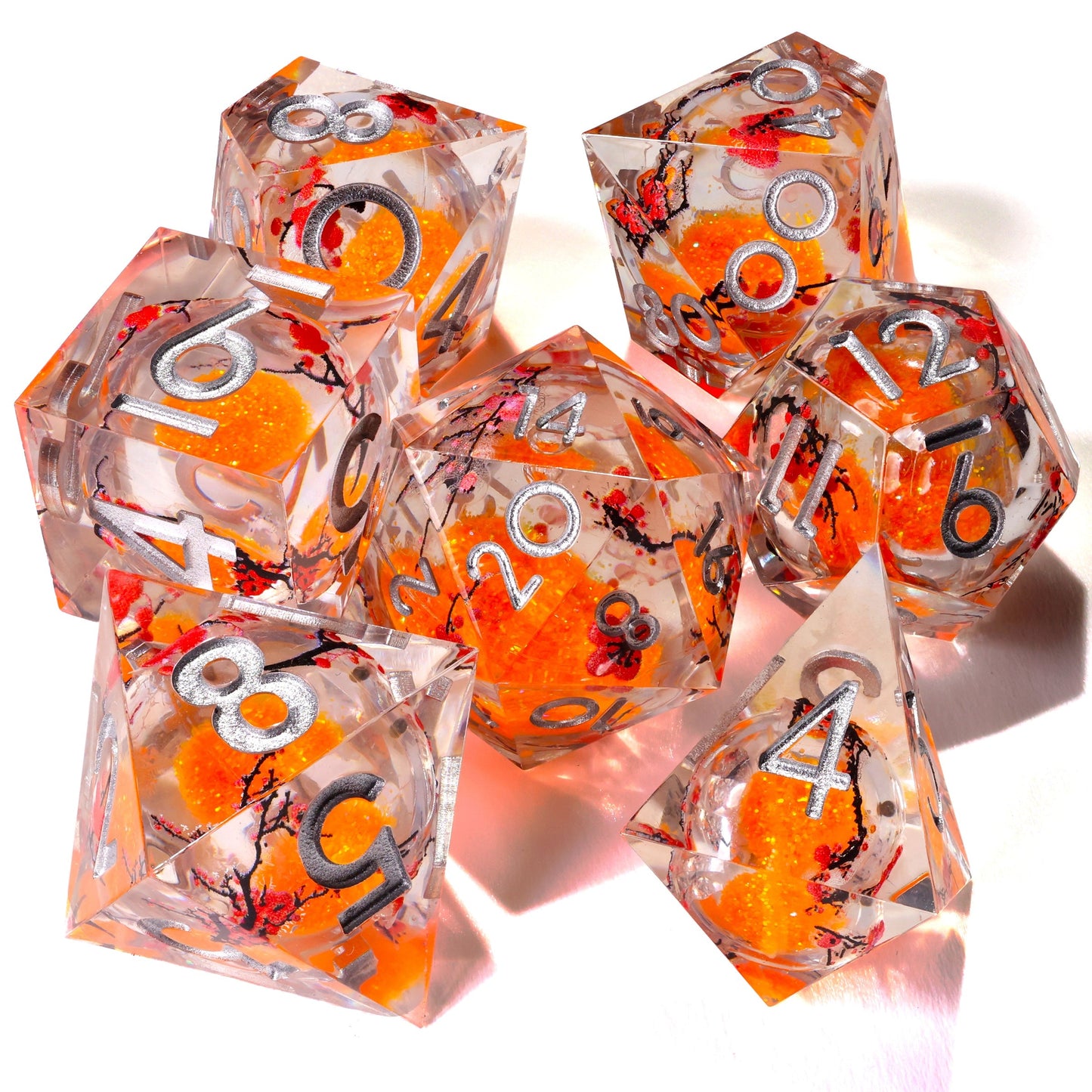 Autumn Cherry Blossom Liquid Core RPG Dice Set - 7 Pieces - Out of Play