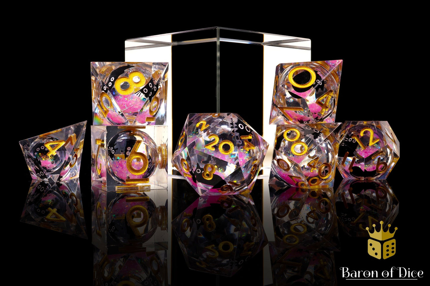 Amethyst Neko Liquid Core RPG Dice Set - 7 Pieces - Out of Play