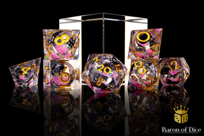 Amethyst Neko Liquid Core RPG Dice Set - 7 Pieces - Out of Play