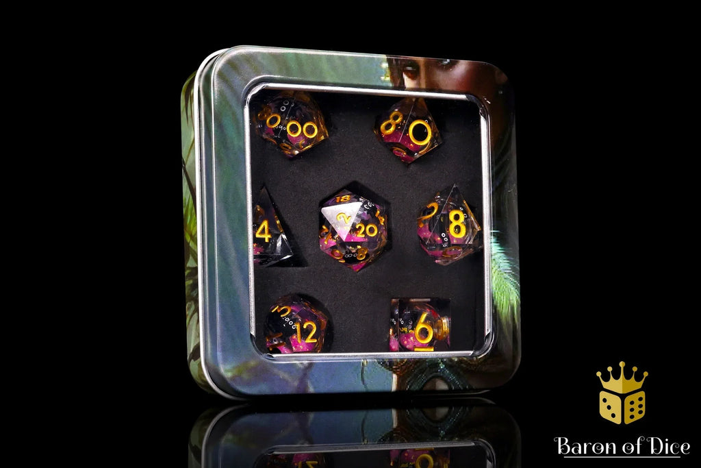 Amethyst Neko Liquid Core RPG Dice Set - 7 Pieces - Out of Play