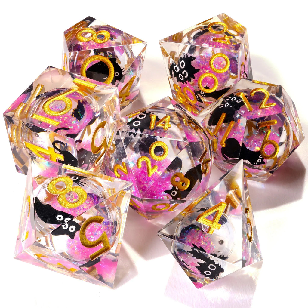 Amethyst Neko Liquid Core RPG Dice Set - 7 Pieces - Out of Play