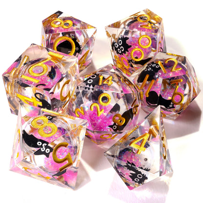 Amethyst Neko Liquid Core RPG Dice Set - 7 Pieces - Out of Play