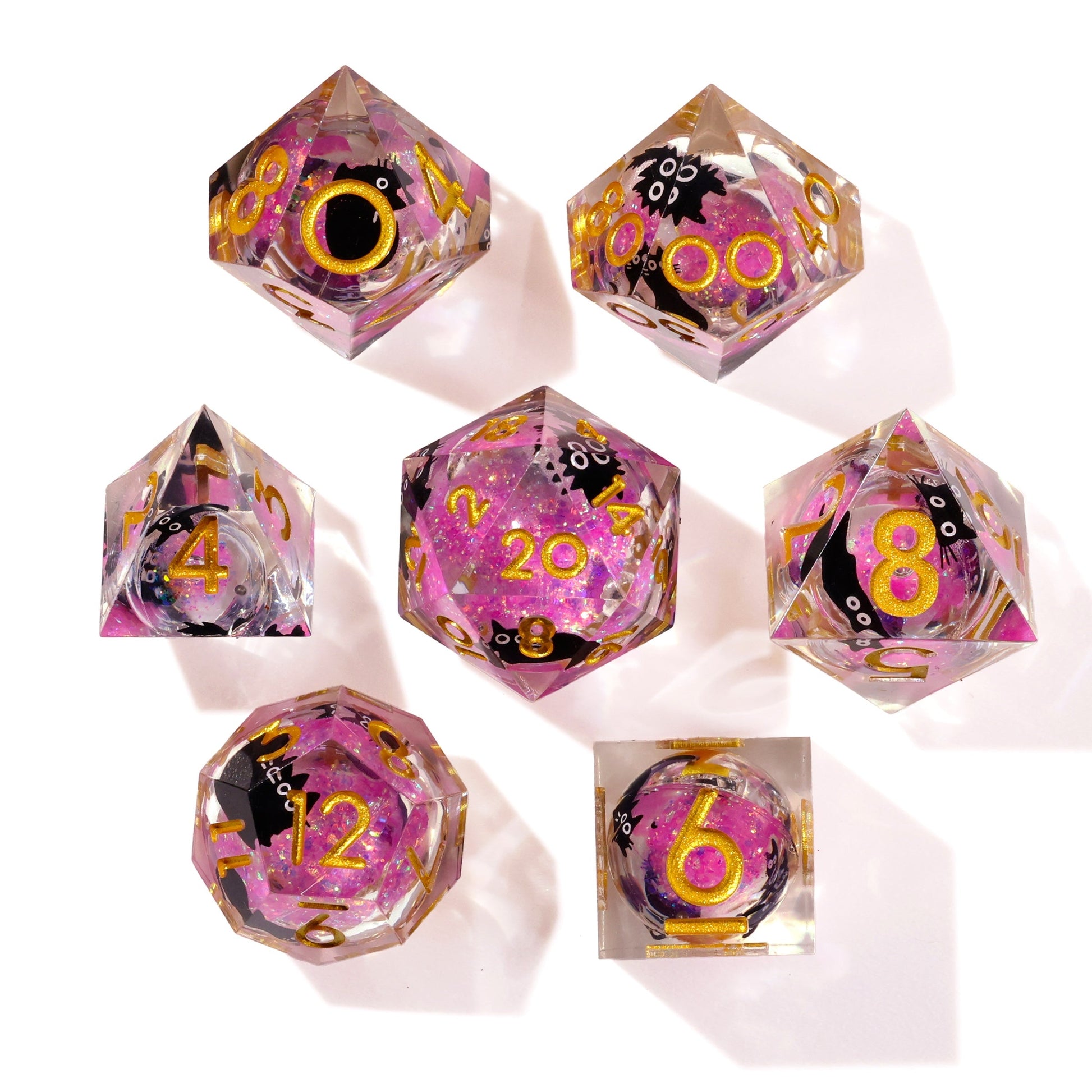 Amethyst Neko Liquid Core RPG Dice Set - 7 Pieces - Out of Play
