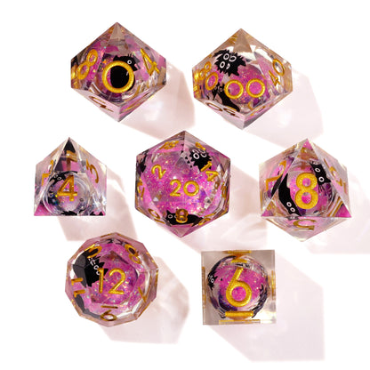 Amethyst Neko Liquid Core RPG Dice Set - 7 Pieces - Out of Play