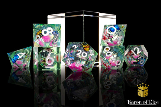 Summer Butterfly Liquid Core RPG Dice Set - 7 Pieces - Out of Play