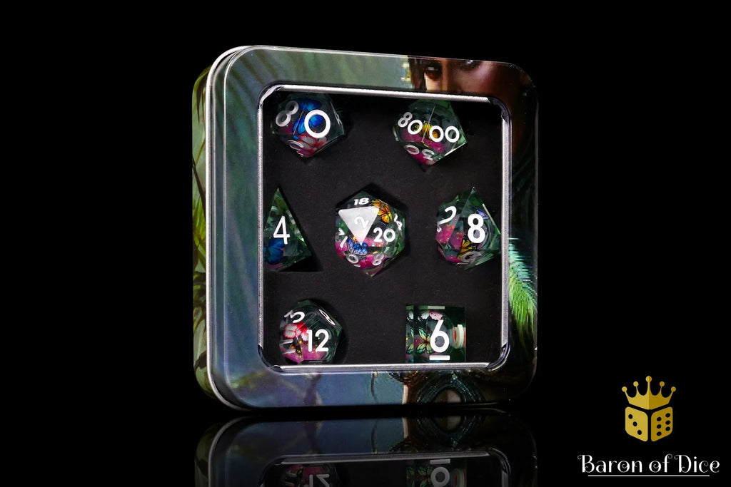 Summer Butterfly Liquid Core RPG Dice Set - 7 Pieces - Out of Play