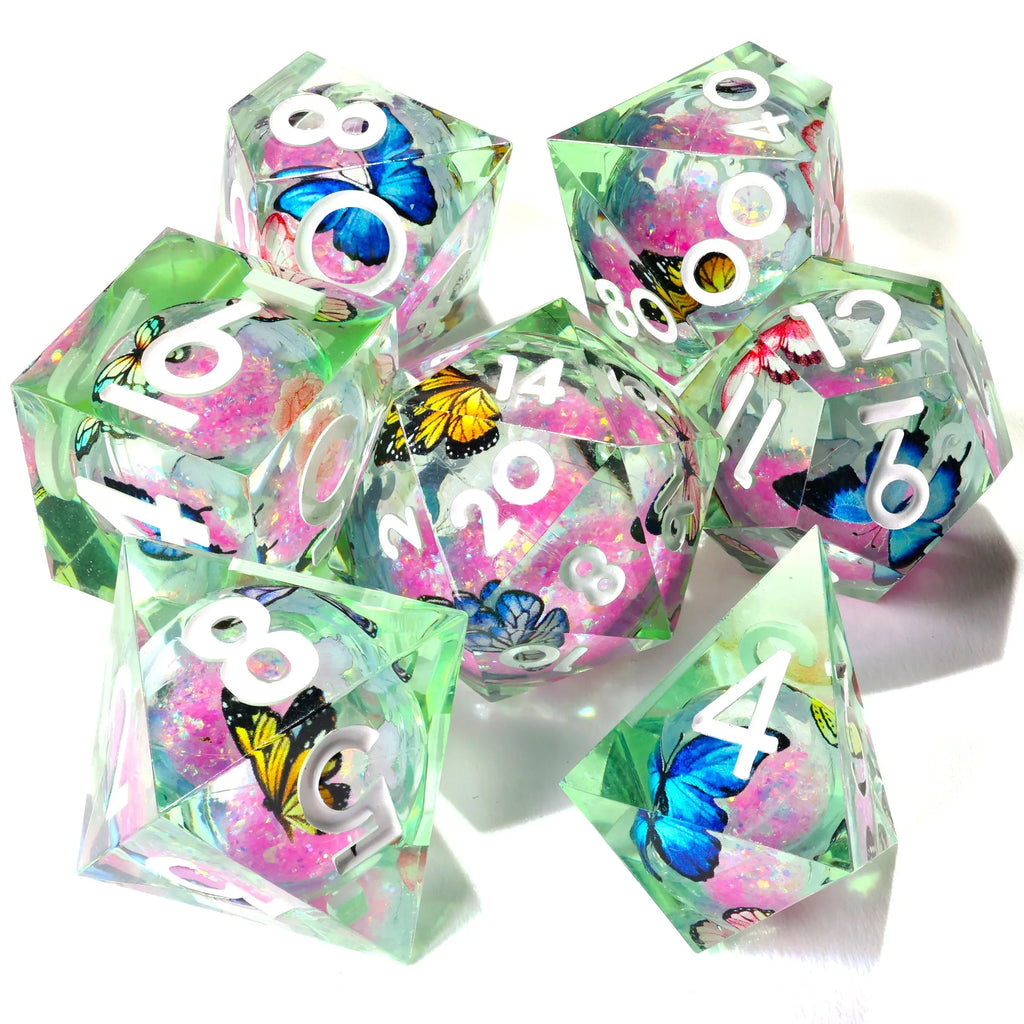 Summer Butterfly Liquid Core RPG Dice Set - 7 Pieces - Out of Play