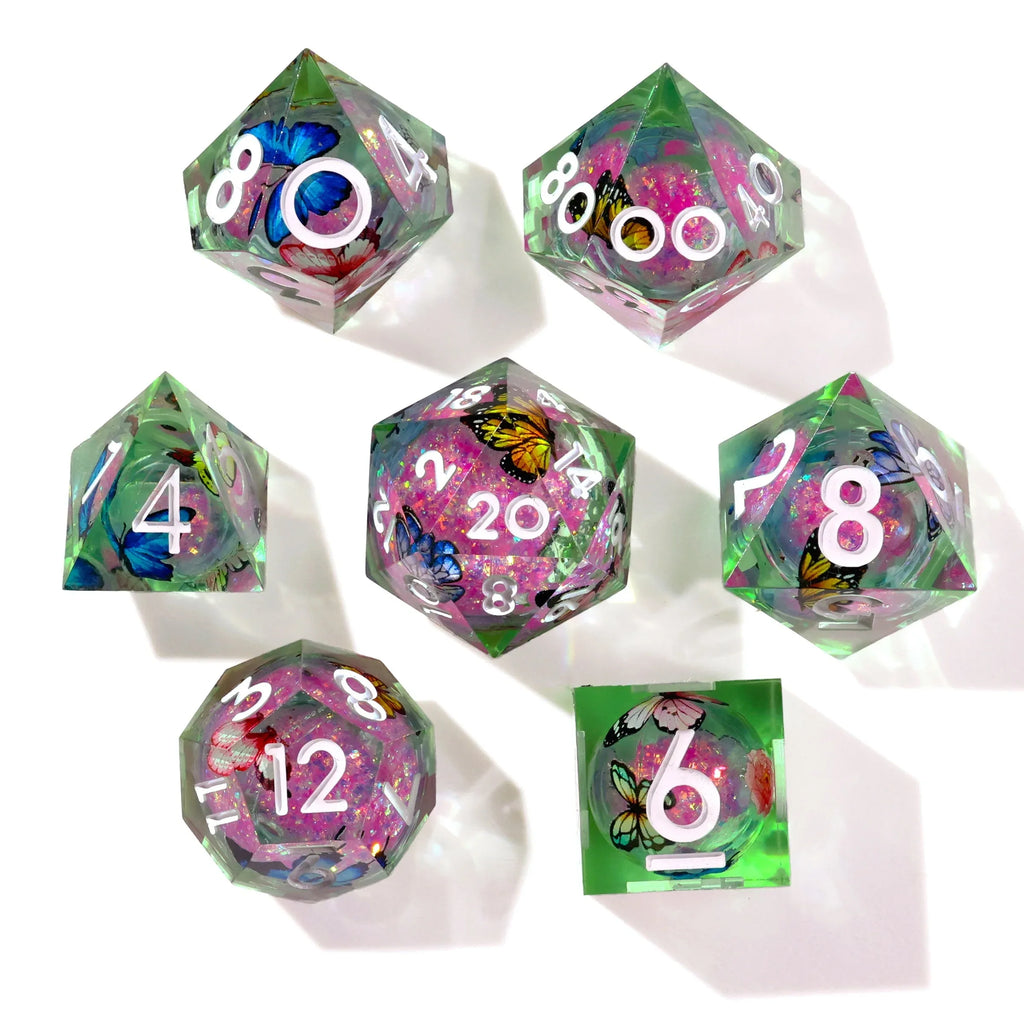 Summer Butterfly Liquid Core RPG Dice Set - 7 Pieces - Out of Play