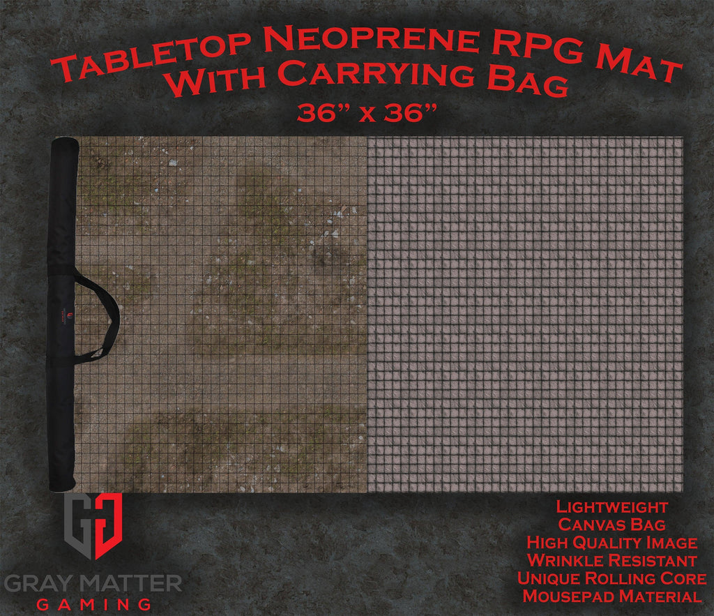 RPG Grid Mat - Abandoned Town & Dungeon Floor - Double Sided Neoprene Mat with Bag - Out of Play