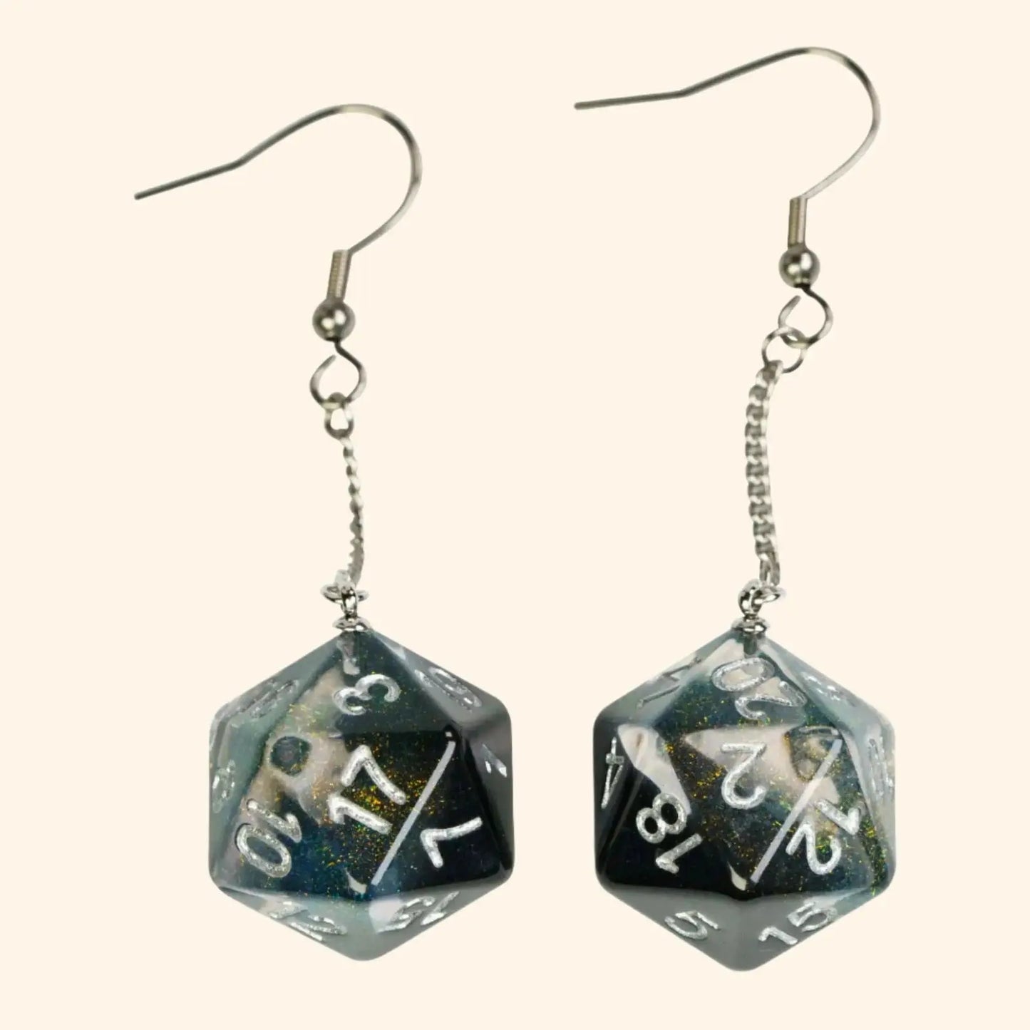 Resin Nebula D4 D6 D8 D10 D20 Drop Earring - Out of Play Board Game Accessories