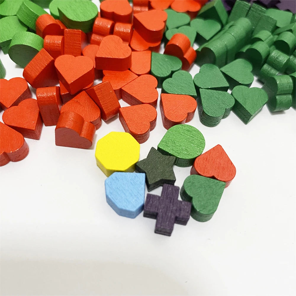 100Pcs Heart/Diamond/Water/Cross/Star Wood Game Pieces