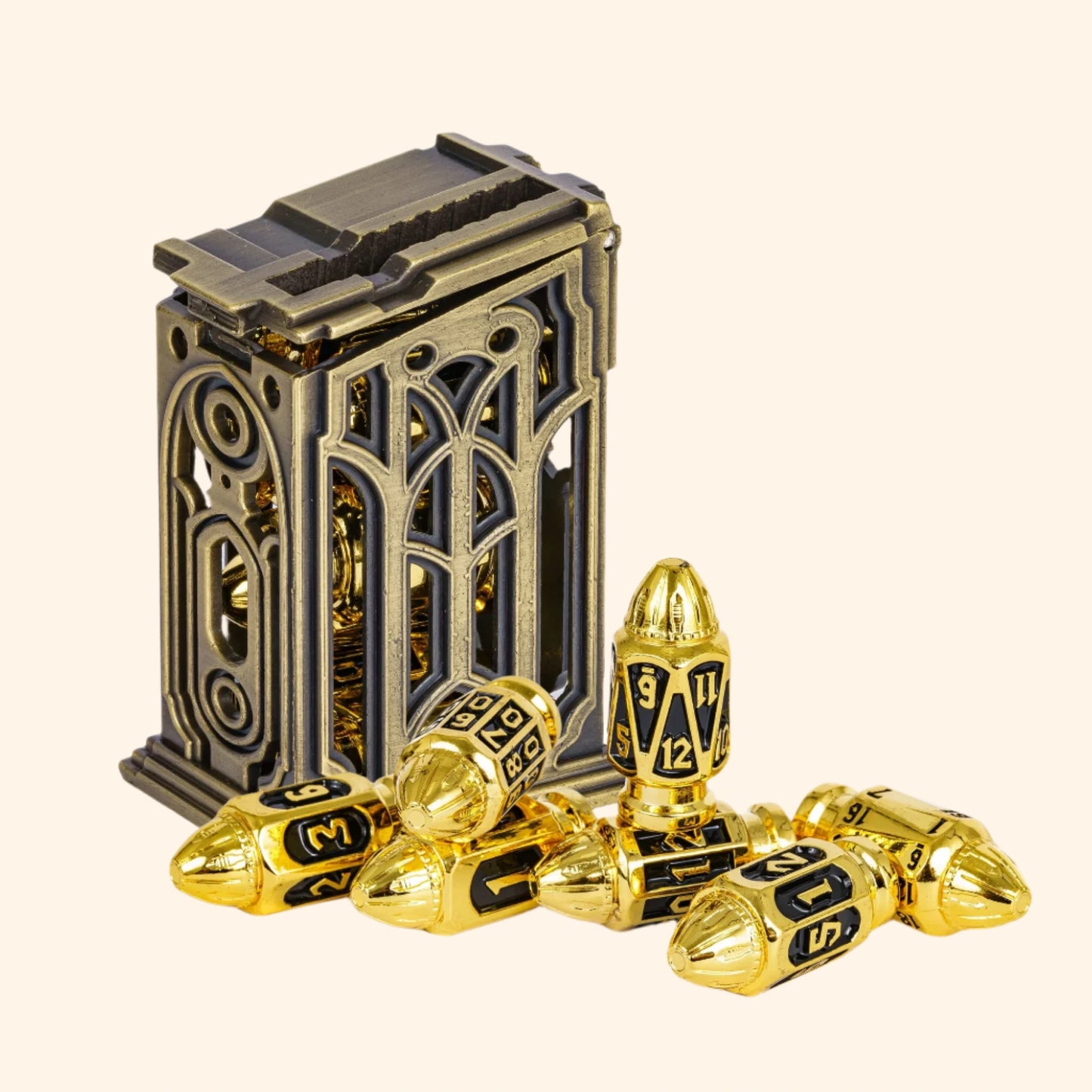 7 Metal Bullets Dice Set with Matching Box - Out of Play