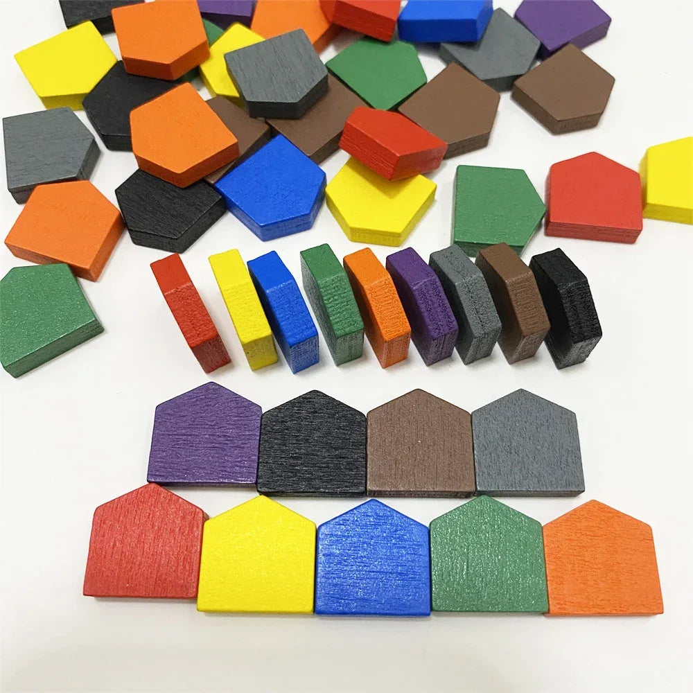 50PC Colorful Wooden House Pawns For Board Games - Out of Play