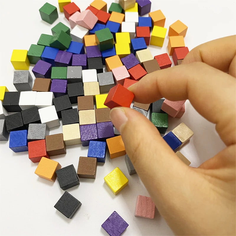 100Pcs Wood Cubes Colorful Pieces For Board Games