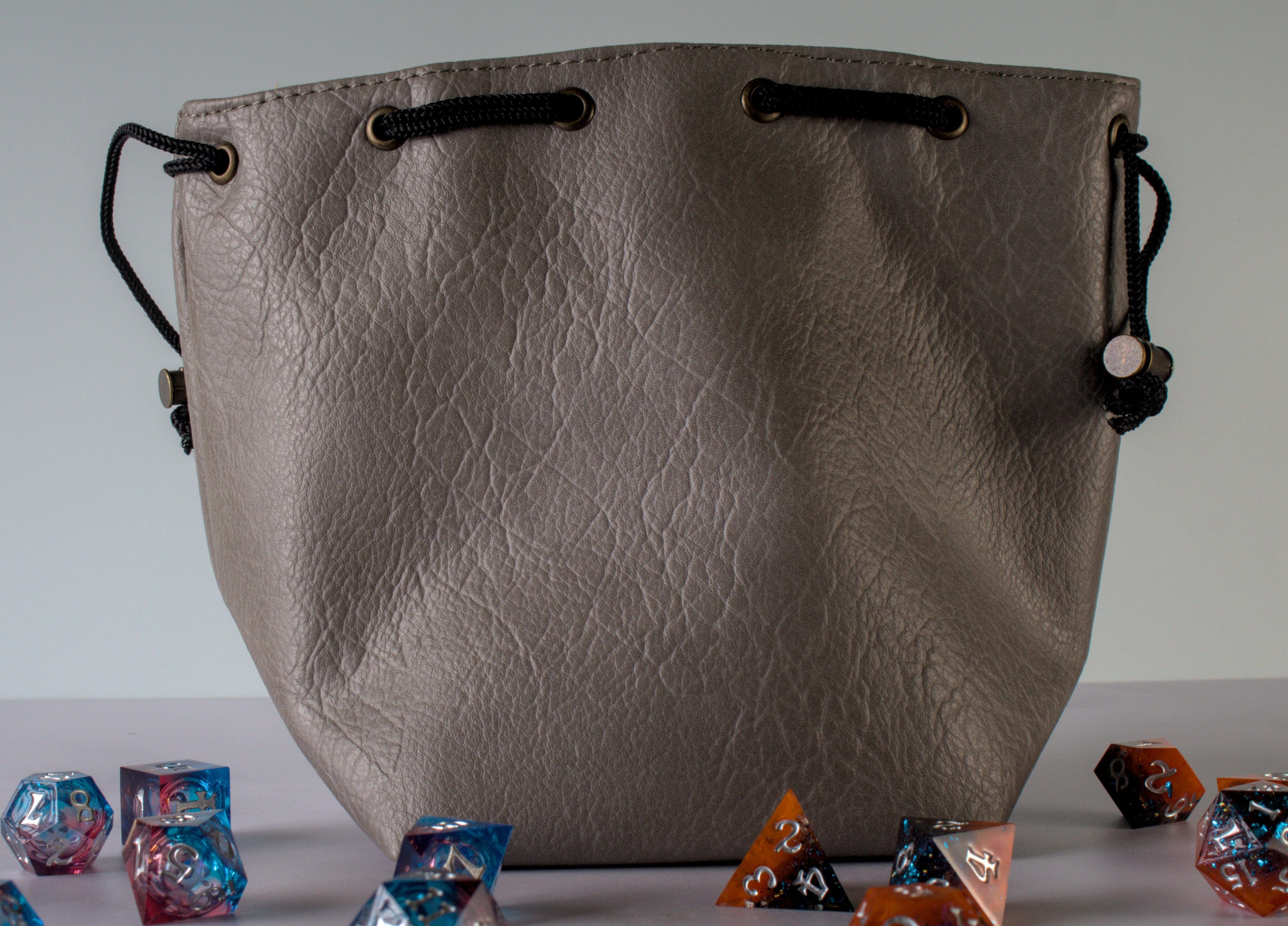 Grey Leather-Lite Giant Axe Self-Standing Large Dice Bag - Out of Play
