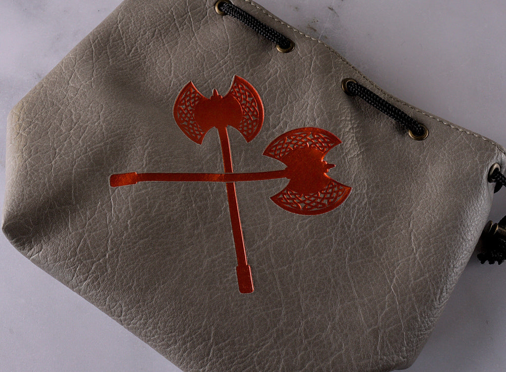 Grey Leather-Lite Giant Axe Self-Standing Large Dice Bag - Out of Play