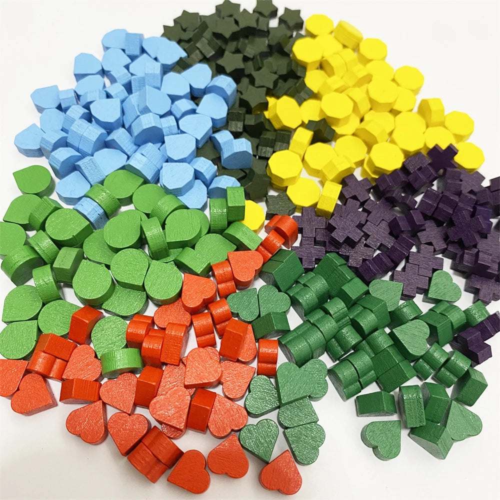 100Pcs Heart/Diamond/Water/Cross/Star Wood Game Pieces