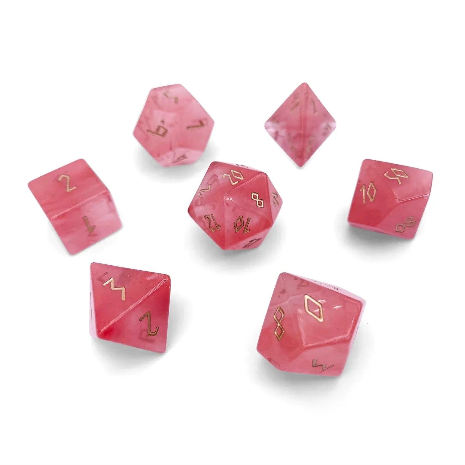 Watermelon Candy Jade - 7 Piece RPG Set Gemstone Dice - Out of Play