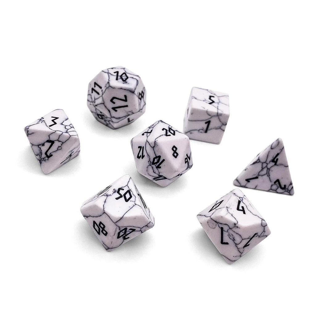 White Howlite - 7 Piece RPG Set Gemstone Dice - Out of Play