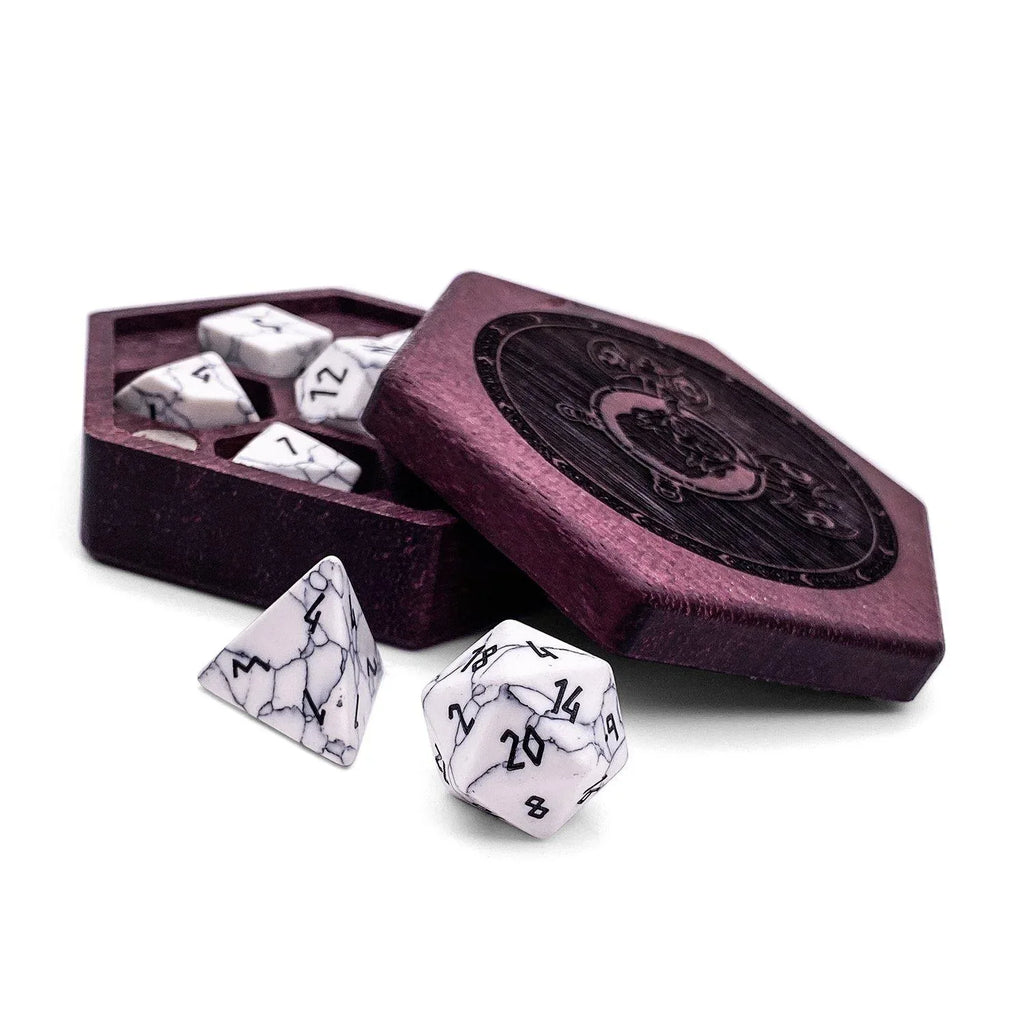 White Howlite - 7 Piece RPG Set Gemstone Dice - Out of Play