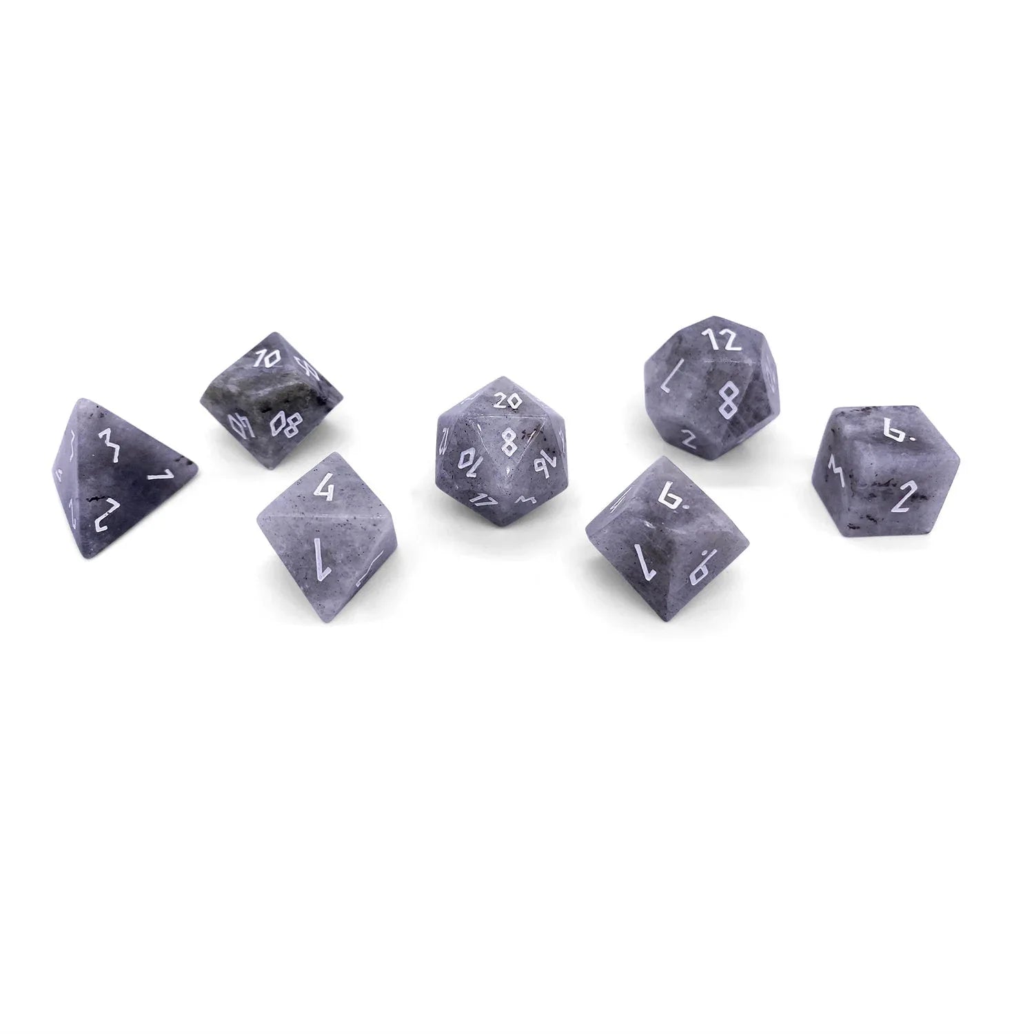 White Labradorite - 7 Piece RPG Set Gemstone Dice - Out of Play
