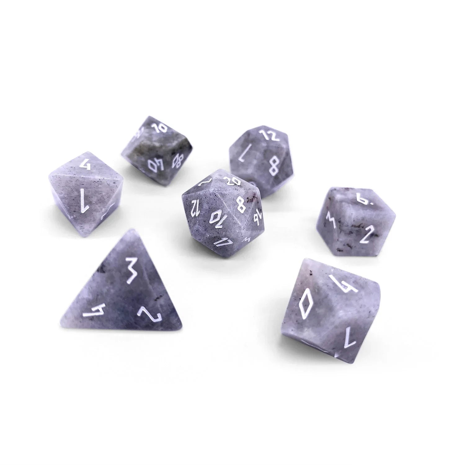 White Labradorite - 7 Piece RPG Set Gemstone Dice - Out of Play