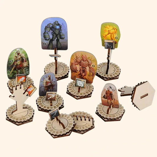 Monster Standee and Flying Stand Base with Health Tracker and Status Token Slots Set of 30 Wooden for Gloomhaven and Frosthaven - Out of Play Board Game Accessories