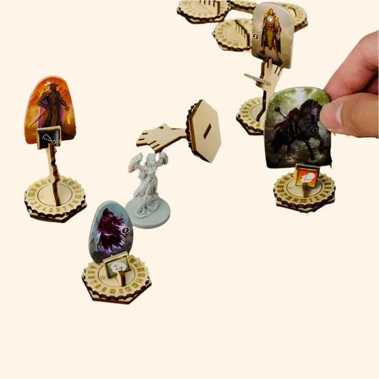 Monster Standee and Flying Stand Base with Health Tracker and Status Token Slots Set of 30 Wooden for Gloomhaven and Frosthaven - Out of Play Board Game Accessories