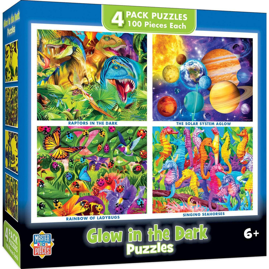 Glow in the Dark 100 Piece Jigsaw Puzzles - 4-Pack V2 - Out of Play