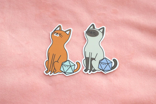Abyssinian and Siamese D20 Dice Buddy Sticker - Out of Play