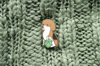 Beagle D20 Dice Buddy Enamel Pin