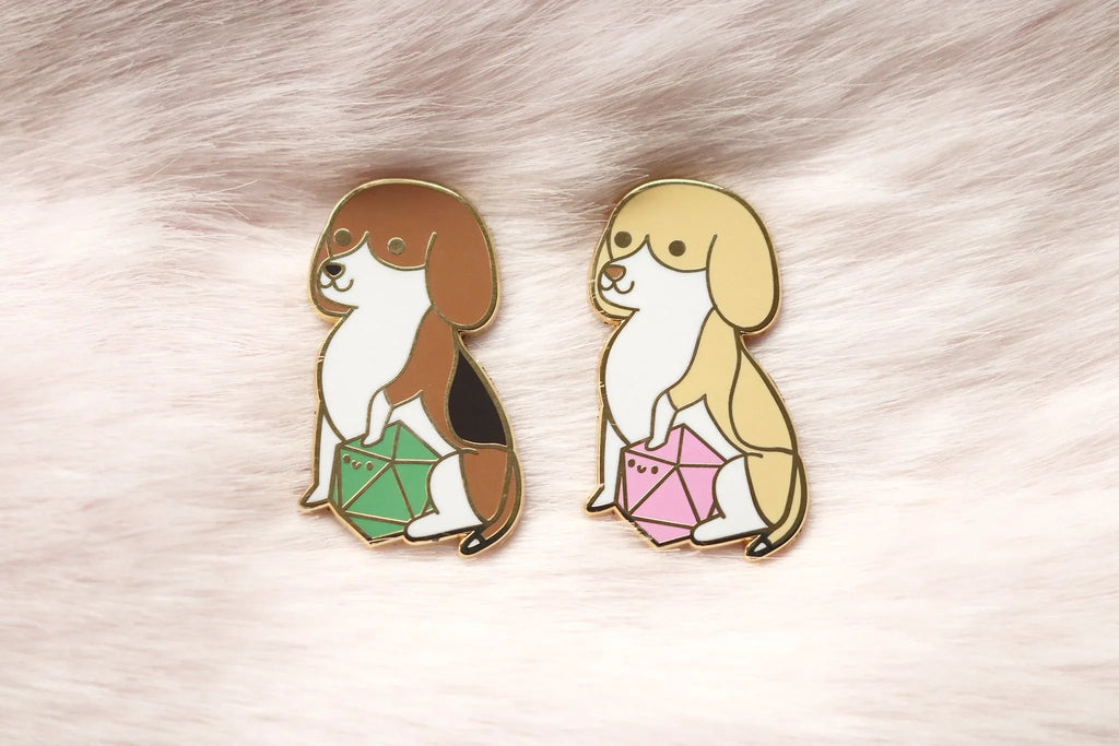 Beagle D20 Dice Buddy Enamel Pin - Out of Play