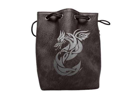 Black Leather Lite Celtic Knot Dragon Design Self-Standing Large Dice Bag Easy Roller Dice Company