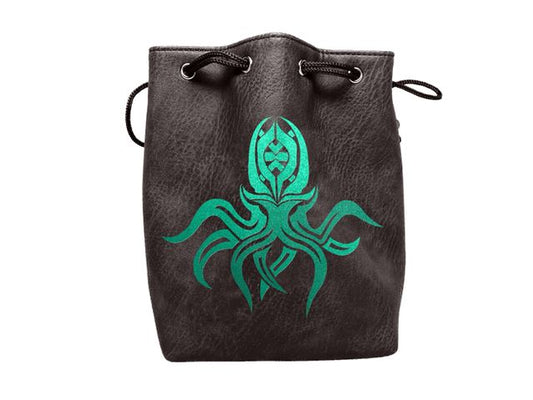 Black Leather Lite Cthulhu Design Self-Standing Large Dice Bag Easy Roller Dice Company