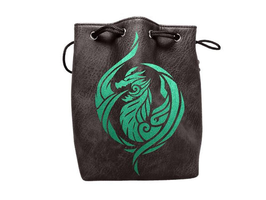 Black Leather Lite Dragon's Breath Design Self-Standing Large Dice Bag Easy Roller Dice Company