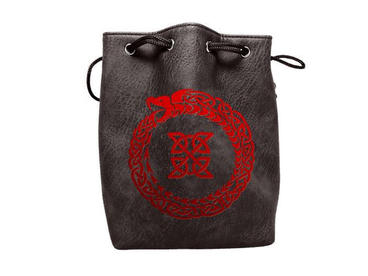 Black Leather Lite Ouroboros Design Self-Standing Large Dice Bag Easy Roller Dice Company